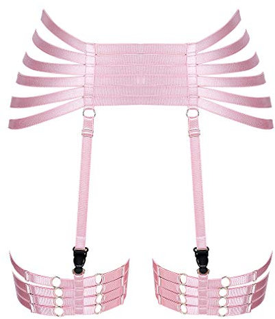 MAMOHSS Cintura elastica da donna punk gotico a vita alta per gambe regolabili, Rosa, Regolabile