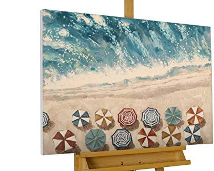 KunstLoft Leinwandbild | 100% HANDGEMALT | 100x75cm | Gemälde 'Erholung am Meer' | Strände | Blau | Wandbild Wohnzimmer