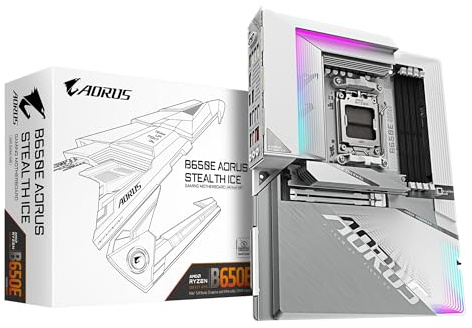 GIGABYTE B650E AORUS Stealth Ice Connecteur arrière Carte Blanche Compatible avec AMD Ryzen 9000/8000/7000 Series Processeurs Socket AM5 DDR5 ATX Carte mère B650E A Stealth Ice MB6539