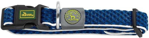 HUNTER Hundehalsung Hilo Vario Basic, Farbe: blau, innovatives 3D-Mesh-Material, atmungsaktiv, Leichter Kühleffekt bei Wärme, reflektierend, stufenlos verstellbar, angenehm leicht, Größe: M-L