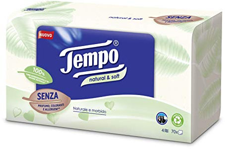 Tempo Fazzoletti in Box, 4 Veli Natural & Soft, 70 fazzoletti, 240 g