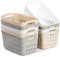 DEAYOU 9 Pack Plastic Storage Basket, Small Pantry Organizer Basket Bins, Rectangular Storage Tray Basket Container with Handle for Shelf, Household, Desktop (Beige, White, Gray)