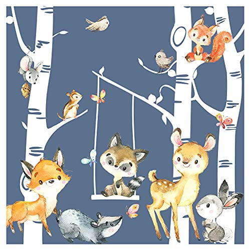 Little Deco Wandtattoo Wandsticker Kinderzimmer Tiere Wald Birkenstämme Wandaufkleber Wanddeko Babyzimmer Spielzimmer Wandbild Kinder Mädchen Junge DL660