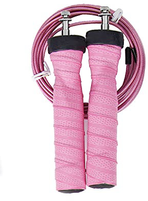 POEGO SPORTS Premium speed Springseil mit Anti-Rutsch-Griffen, verstellbarer Stahlseile + 1x GRATIS SEIL mit Abnutzungsschutz für Crossfit, Ausdauersport, Boxen, Sport, Training, Fitness (pink)
