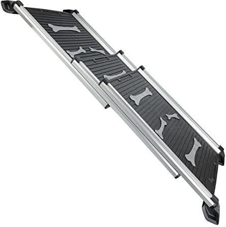 KATSU Tools Dog Ramp, 150lbs Loading Capacity, Aluminum Alloy Portable Foldable Lightweight Anti-Slip Ramp, 71-156cm, Black/Silver 699900