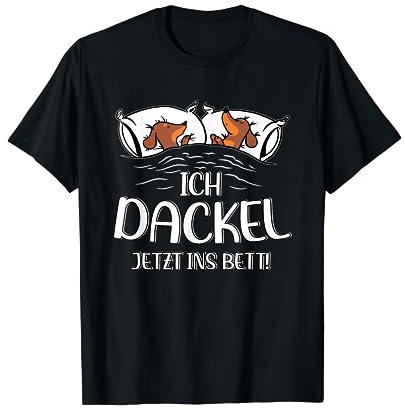 Dachshund Teckel Hundeliebhaber Unisex Schwarz T-Shirt mit Cartoon Dackeln im Bett, Kurzarm, U-Ausschnitt, Klein, Schlaf- und Freizeitbekleidung