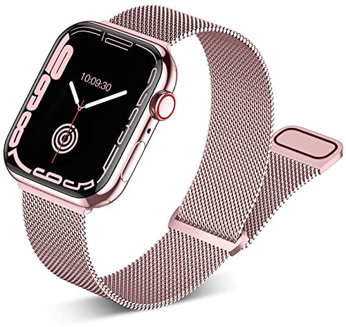 Faliogo kompatibel mit Apple Watch Armband 38mm 40mm 41mm für Damen/Herren, Edelstahl Metall Mesh Armband mit Magnet Kompatibel mit iWatch Armband Series 8 7 6 5 4 3 2 1 SE, 38mm/40mm/41mm, Rosa