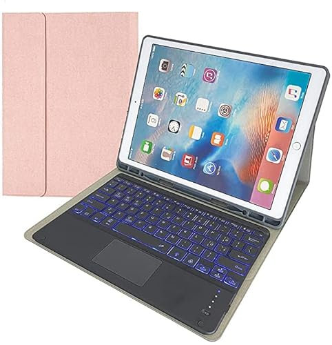 Bueuwe Keyboard Case for iPad Pro 12.9-inch 2017/2015 (2nd & 1st Generation), Soft TPU Cover, [7 Color Backlit] Magnetically Detachable Keyboard with Touchpad,Pink2,iPad Pro 12.9 2017