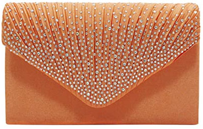 Insun Damen Clutch, Elegante Umschlag Tasche, Satin Glänzend Abendtasche mit Kette für Hochzeit Wedding Prom Party Orange 21 x 13 x 5 cm