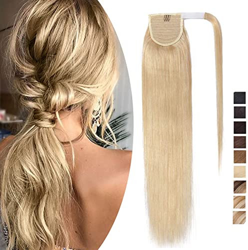 SEGO Ponytail Extension Echthaar Pferdeschwanz Zopf Haarteil Haarverlängerung Hair Piece Haar Hitzebeständig 40.64 cm (80 g) Hellblond #613-1