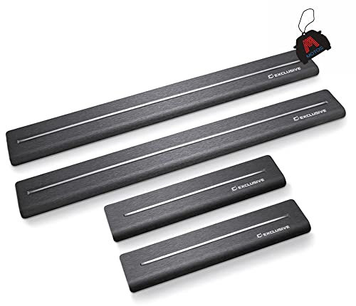 Satin noir&blanc Baguettes de seuil en acier inoxydable pour Audi A6 C4 1992-1997 5 -porte. Confort de conduite accru grâce aux plaques de seuil résistantes aux acides - Protection contre les rayures