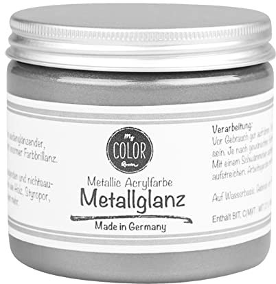 My COLOR Room Metallic Acrylfarbe (Silber - 190 ml) Metallglanz, universale Acryl-Bastel-Farbe mit edlem Metallic-Effekt - Made in Germany