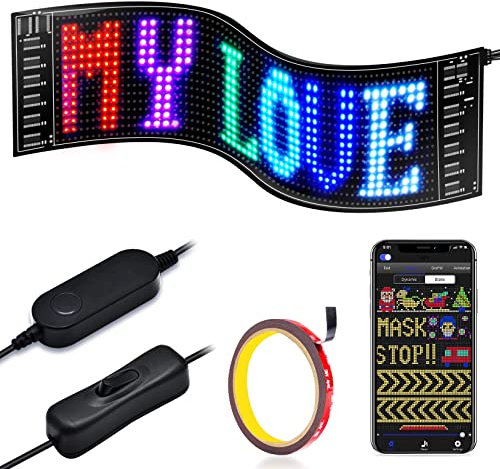 GOTUS Señal LED de desplazamiento,Muestra de color LED RGB flexible,Pantalla LED programable,Aplicación Bluetooth, Animaciones de diseño de bricolaje,Texto, Graffiti