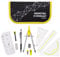 DynaTech Zirkel Set Geometrieset 13-Teilig mit Schnellverstellzirkel, Geodreieck, Parabel, Bleistift, Lineal, Spitzer und Ersatzminen im Etui - praktisches Mathematik-Set inkl. Federmappe (Gelb)