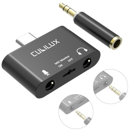 Cubilux USB C to Microphone Adapter (Support Real-Time MIC Monitor), Type C to 3.5mm TRS Headphone MIC Splitter for iPhone 16/15, iPad Pro 13/12.9/11 iPad Air 13/5th/4th, Samsung, Pixel, Android Phone