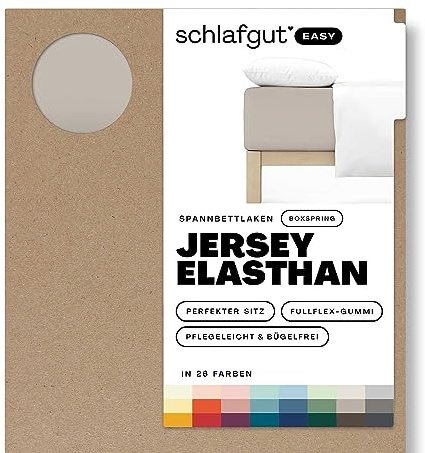 Schlafgut Easy Jersey Elasthan Boxspring Spannbettlaken 120x200 bis 130x220 Sand Mid, Spannbetttuch aus superweicher Baumwolle mit Elasthan | Bettlaken, Spannbetttuch 130x200, 130x220 cm, Sand, Boxspringbett, bis 40 cm Steg, Baumwolle Elasthan