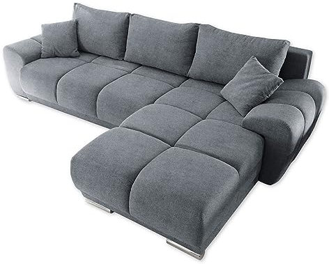 ANTON Ecksofa mit Schlaffunktion, Stoffbezug Uran Anthrazit - Moderne Eckcouch in L-Form mit Bettkasten & dekorativer Steppung - 289 x 85 x 189 cm (B/H/T)