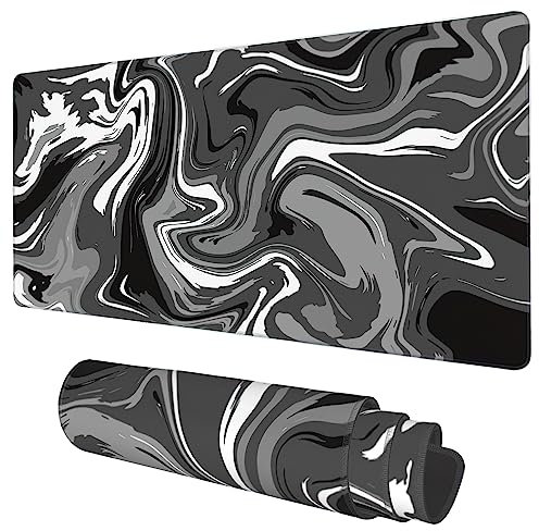 KOAIWPAE Tapis de Souris de Jeu avec Base antidérapante et Bords Cousus, Motif Vagues liquides, Noir, Blanc, 89,9 x 40 cm, pour la Maison, Le Bureau, Le Travail