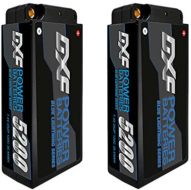 DXF Batterie lipo 2s Haute Performance 5200mah 120c 5mm pour Voitures rc 1/10-2 Paquets Compatible avec x Ray, TLR, associée, Schumacher, Serpent, kyosho - Tension 7.4v, Configuration 2s2p lipo 2s