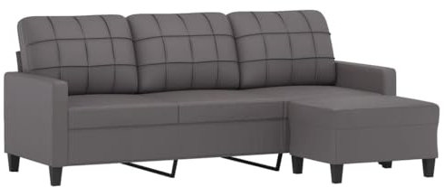vidaXL Sofa 3 Sitzer, Couch mit Fußhocker, Liegesofa für Wohnzimmer, Polstersofa Sessel Relaxsofa Loungesofa Relaxcouch TV Sofa, Grau Kunstleder