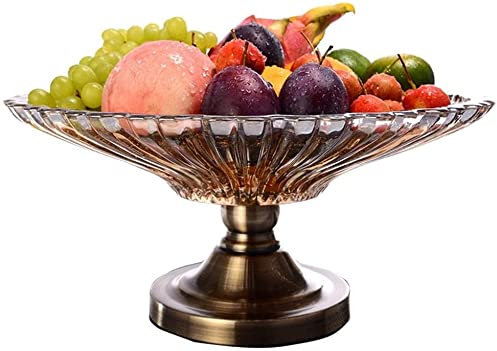 FURLOU Glas Obstschale Dekoration Großer Kristall Transparenter Trockenobst Teller Süßigkeiten Teller Snackteller(Color:Bronze)