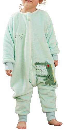SEAUR Baby Pyjama Flanell Schlafsack mit Füßen 3,0 Tog Schlafstrampler Overall Kuschelig Warm Schlafanzug Kinder Winter Schlafoverall Cartoon Tier Muster - 100(90-100cm)