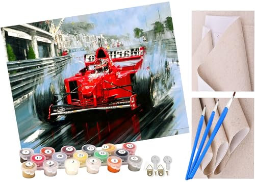 ToeTs Peinture par numéros Peindre par Nombre avec des 4 brosses Kits à Peinte Cadeau de Peinture à l'huile pour Adultes Enfants Voiture de course de formule rouge passion 40x50cm