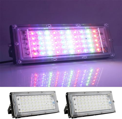 MODOAO Flutlichter für den Außenbereich, 2 Stück, RGB-Farbwechsel, Landschaftsbeleuchtung mit Fernbedienung, 50 W, 4800 lm, LED-Außenlicht, IP66 wasserdicht, für Hof, Garten, Garage, Rasen, Hof
