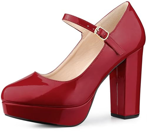 Perphy Platform Mary Janes Chunky Heels Pumps for Women Red 4 UK/Label Size 6 US