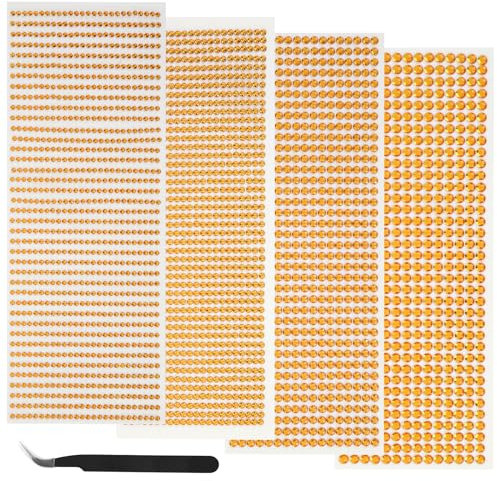 3090 Pcs Self Adhesive Rhinestone, Gold Gem Stickers, 3mm/4mm/5mm/6mm Diamante Gems, Gems for Crafting with Pick Up Tweezer, Diamond Stickers Gems, Jewel for DIY Crafts Clothes Nail Makeup