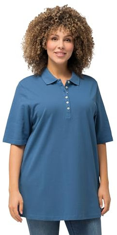 Ulla Popken Damen Poloshirt, Piqué, Polokragen, Samt-Knopfleiste, Halbarm T-Shirts, Denimblau, 62-64 EU
