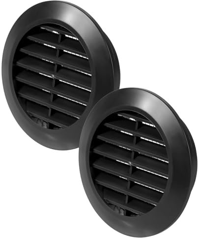 Vent Systems 2 Stück 60 mm Schwarz Luftregister – Lüftungsgitter durch die Tür - Mit Insektenschutzgitter - runde Lüftungsgitter für den Innenbereich – Badezimmer, Schrank, Garage