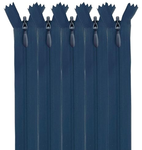 MARARDI [Pack 5] Cerniere Invisibili [Blu Navy] Nylon [12 cm] Chiusure Lampo per Cucito e Artigianato per Stoffa Vestiti Borse per Cucire a Macchina Tessuto di Cotone con Chiusura in Metallo
