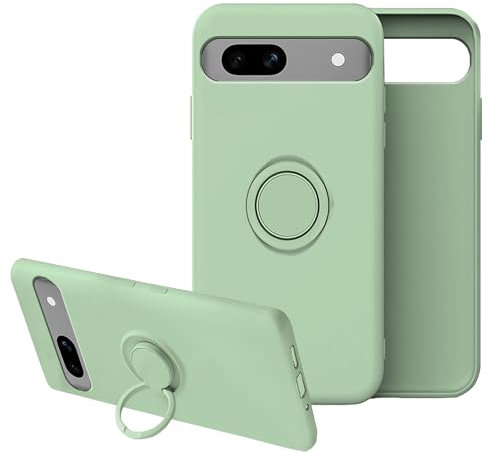 Compatible With Google Pixel 7a Case Shockproof with Ring Kickstand, Google Pixel 7a Phone Case Silicone with Full body Cases Cover with Soft Microfiber Lining (Green)