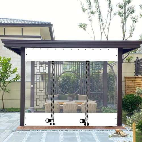 Pergola Panneau De Bâche Transparente,Extérieur Rideaux De Bâche Transparente avec Porte À Fermeture Éclair,Pergola Gazebo Patio Carport Panneau De Bâche Claire Blanche,W×H-440x200cm(14.4*6.6ft)