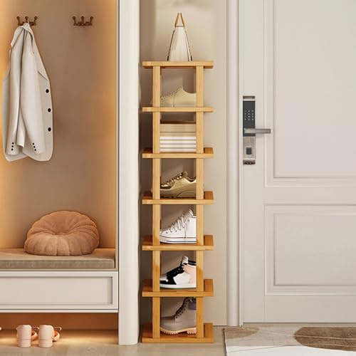 Platzsparendes Schuhregal Mit 5/7/8 Ebenen - Abnehmbarer Eck-Schuhturm, Vertikal, Aus Holz - Für Eingang, Flur, Schmaler Raum (M)