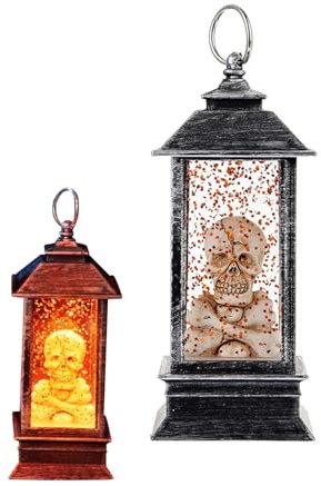Halloween Deko Schneekugel Laterne mit LED Licht, Halloween Geister Laterne zum Aufhängen, Halloween LED Schneekugel zum Schütteln, Halloween Deko Innen, Tischdeko (Totenkopf)