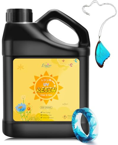 Resina UV – 500 g de pegamento transparente, resina epoxi endurecida por ultravioleta mejorada para la fabricación de joyas, artesanía de resina – sin olor UV pegamento Resina para fundición, moldes