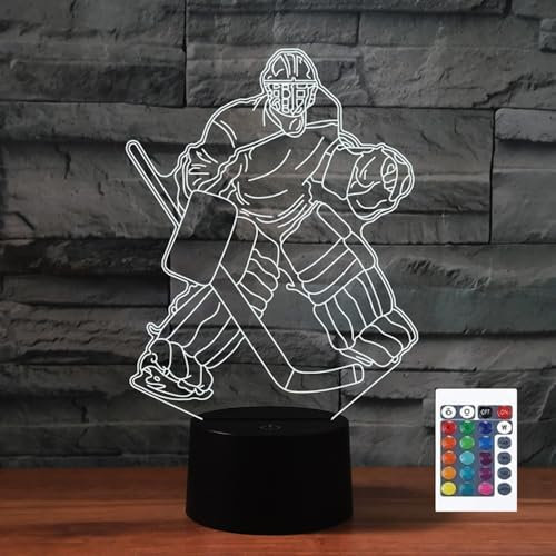 FLRXHK Play Ice Hockey 3D-Illusions-Nachtlicht, Touch-Tischlampe mit Fernbedienung, 16 Farben, optisches USB-LED-Nachtlicht für Kinder, Geschenk, Raumdekoration