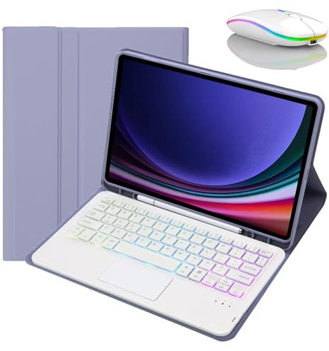 JZCZMCE Funda con Teclado para Samsung Galaxy Tab S6 Lite 10.4'' 2022/2020, Contiene Ñ, Teclado Retroiluminados Inalámbrico con Soporte para Lápiz, Funda Folio Delgada con Ratón Bluetooth,Púrpura