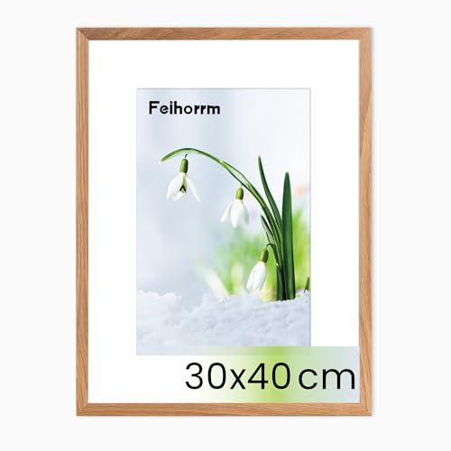 Feihorrm Bilderrahmen, Fotorahmen aus Eiche, Mit gehärtetem Glas, Für 30x40 cm-Fotos ohne Passepartout oder 19x29 cm-Fotos mit Passepartout, Fotorahmen aus Massivholz (Beige, 30x40 cm/ 1x)