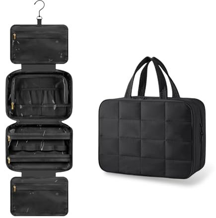 Aucuu Trousse de Maquillage Suspendue Grande, Trousse de Toilette Voyage, Grande Capacité Trousses de Toilette avec Crochet, Trousse de Voyage avec Grande Capacité pour Femmes Homme