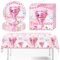 Tornado Partygeschirr Set, Geburtstag Deko Set, Partygeschirr Kindergeburtstag Dekoration, Geburtstag Deko Set, Partydekoration Geschirr Party Supplies Set (Rosa Weiß)
