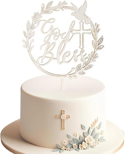Kommunion Kuchen Deko, Cake Topper Kommunion Holz Tortendeko Kreuz God Bless Tortenstecker FüR Junge MäDchen, Erstkommunion Deko