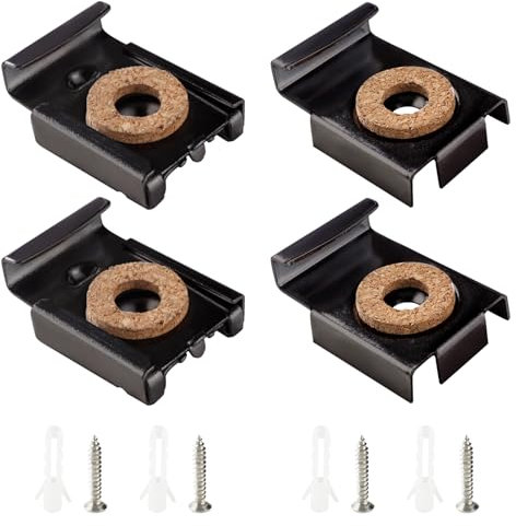 VooGenzek 1 Set (4 Pezzi) Clip Specchio Set, Clip Specchio a Molla Gancio Specchio, Fissaggio a Parete in Vetro a Specchio Senza Cornice, con Tasselli e Viti, per il Montaggio di Specchi, Nero