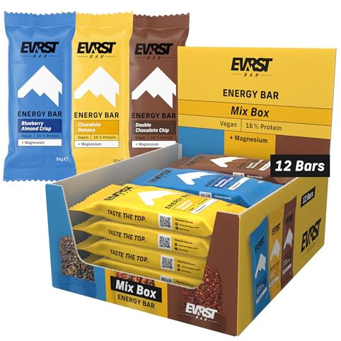 EVRST Energy Bars Mix Box | Energieriegel | 16% Protein | (12 Riegel x55g) | Vegan | Magnesium