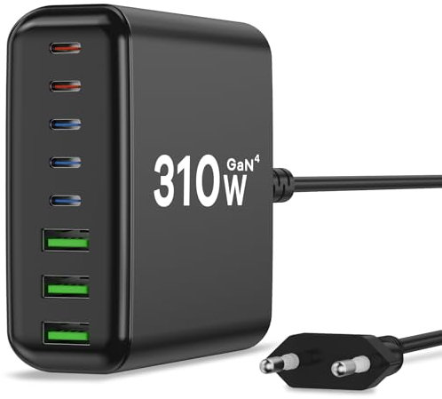 400W USB C Ladegerät Mehrfach, GaN IV 8 Ports USB Ladegerät Mehrfach, 400W 8-Port Schnellladegerät Kompatibel mit MacBook Pro/Air, iPad Pro/Air, iPhone, Android etc