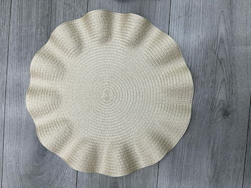 Biznest Set of 6 Round Wavy Rattan Placemat 38 cm, Durable & Stylish Table Mats for Home Dining & Décor (Cream)