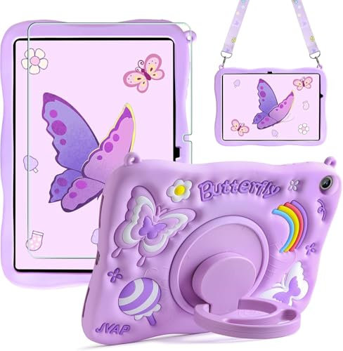 Coolden für iPad 10. Generation 2022 10,9 Zoll Hülle iPad A16 Hülle 11. Generation Weiches Silikon Schutzhülle für Kinder Mädchen Süß Schmetterling Case mit 360° Drehbar Ständer Schultergurt Lila