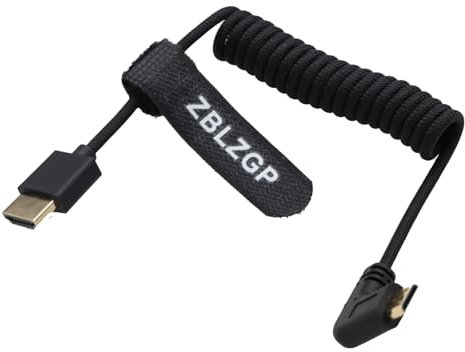 ZBLZGP 8K HDMI Kabel Typ A HDMI 2.1 Geflochten Gewickelt Rechts Links Winkel für Sony Canon R5 Nikon Blackmagic Pocket Cinema Kameras (Rechter Bogen Mini HDMI-HDMI, Schwarz geflochten)